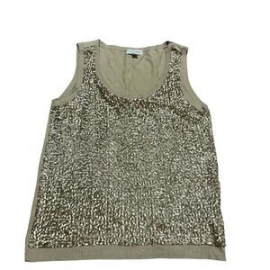 Calvin Klein Gold Sequin Tank Top Sweater Size Large Party Holiday Sparkle